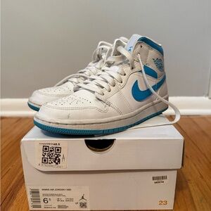 Nike Air Jordan 1 Mid White and Teal Sneakers